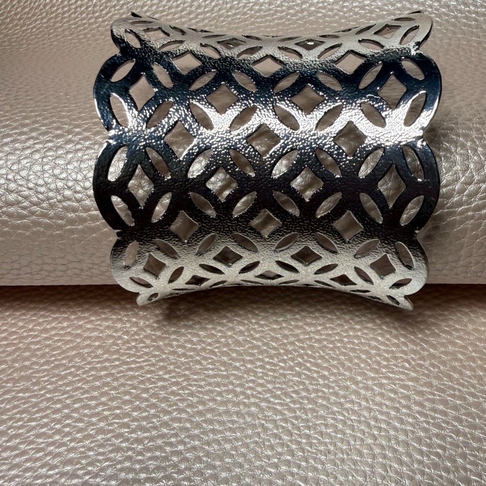 Ornate Silver Toned Geometric Filigree Cutout Statement Boho Wide Cuff